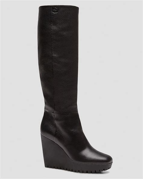 gucci marion wedge boots|GUCCI Marion Tall Black Pebble Leather Square Toe Wedge Boots.